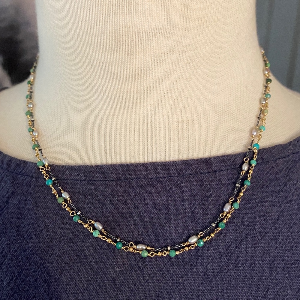 2 dainty rosary style necklaces in 14K GF